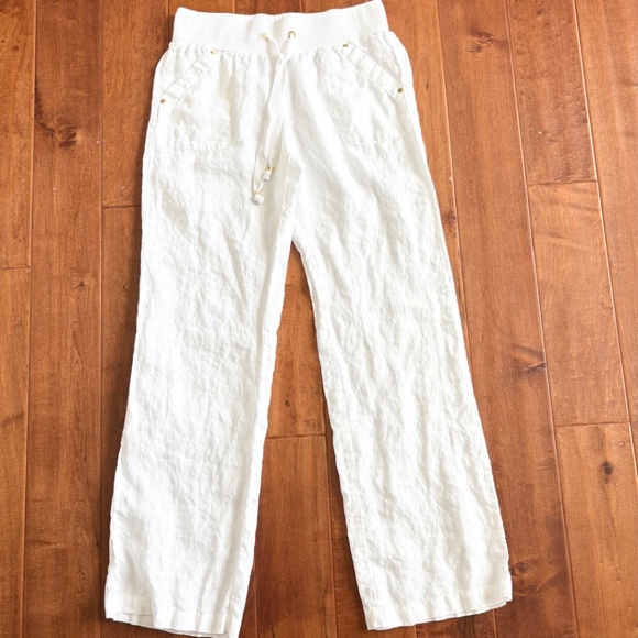 Y2K GUESS 100% White Linen Straight Leg Pants Women M - Picture 2 of 13